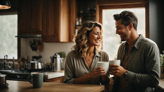 A couple sharing coffee together practicing their time management learned in the Time Toolbox.