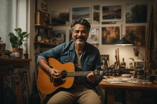 Hobby Toolbox - A man enjoys his hobby playing Guitar.