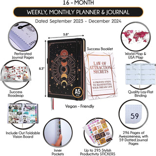 Law of Attraction Planner: Sep 2023-Dec 2024 - Your Path to Productivity & Happiness - KickAssAndHaveALife