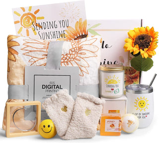 Sending Sunshine Care Package: 10-Piece Sunflower Gift Set for Women with Inspirational Blanket, Candle, and More - KickAssAndHaveALife