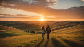A young couple walking toward the sunset using concepts from the Twenty Years Toolbox to talk about their future.
